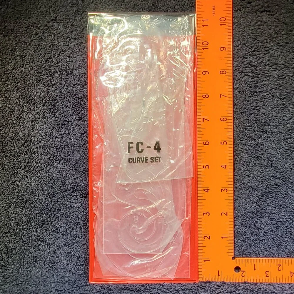 VINTAGE MANUAL DRAFTING FOUR PIECE FRENCH CURVE SET WITH ORIGINAL VINYL POUCH - Picture 6 of 6